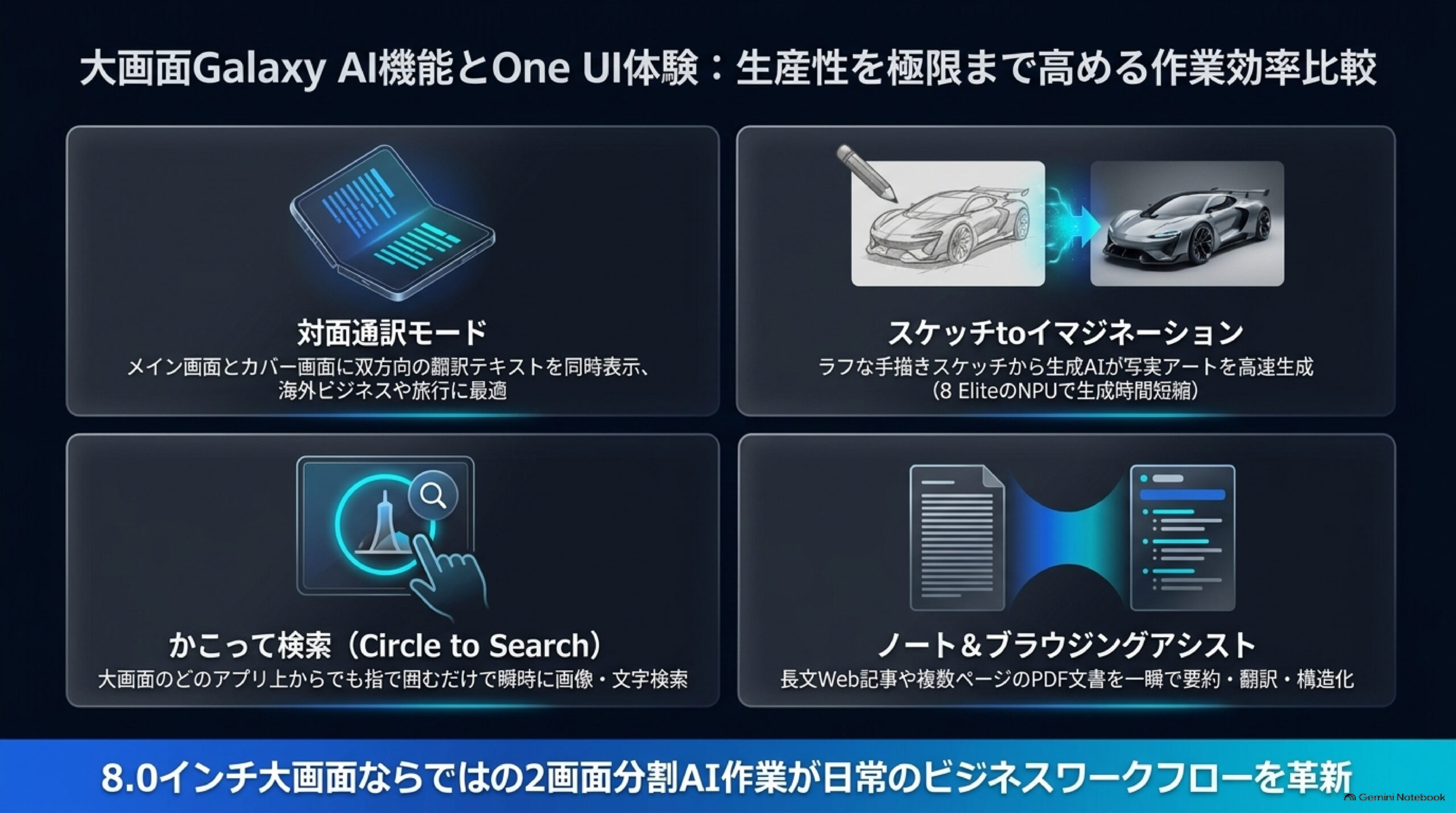 大画面Galaxy AI機能とOne UIソフトウェア体験（作業効率の比較）