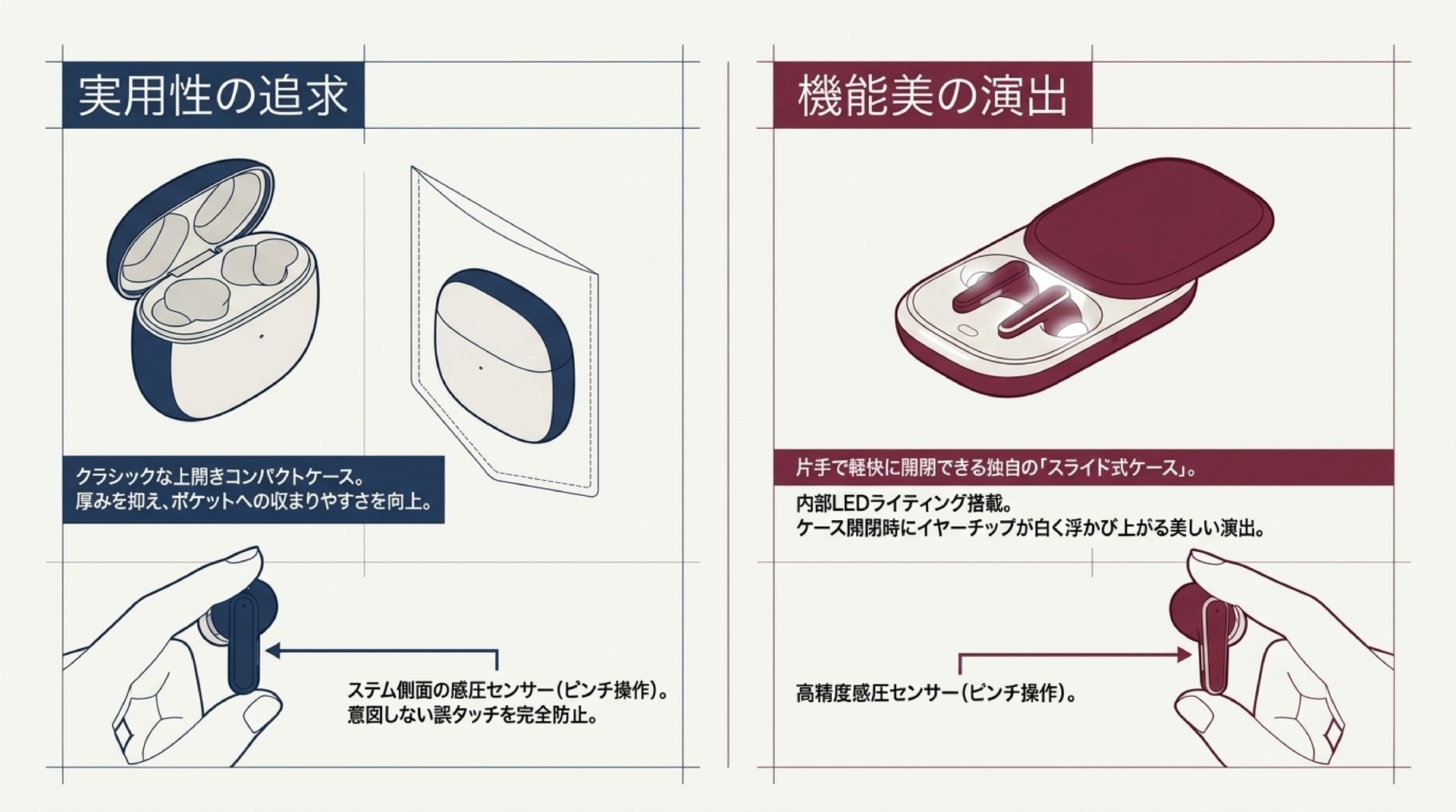 充電ケースデザインと操作性（スライド式ケース vs クラシック設計）