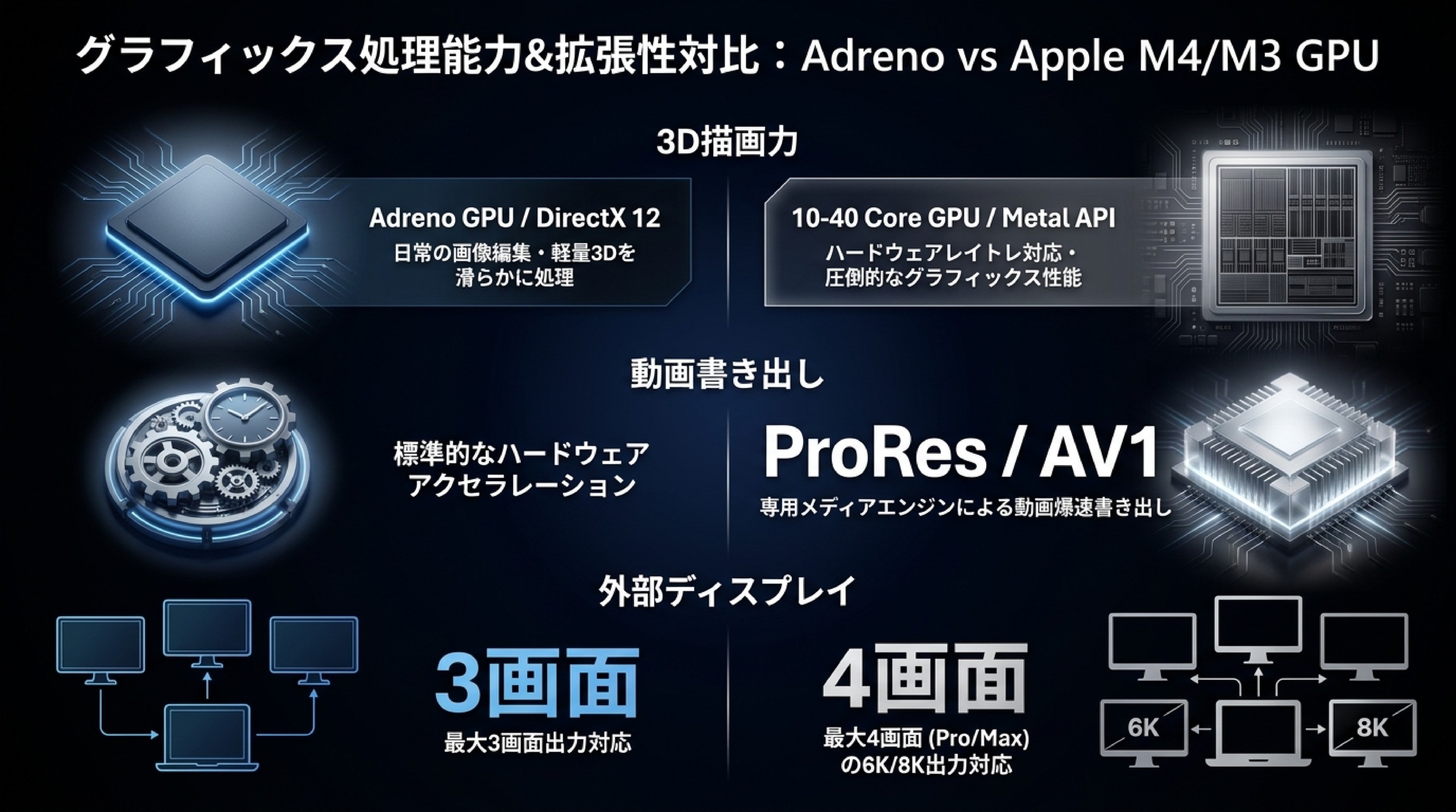 グラフィックス描画力とクリエイティブ処理性能（Adreno vs M4/M3 GPU）